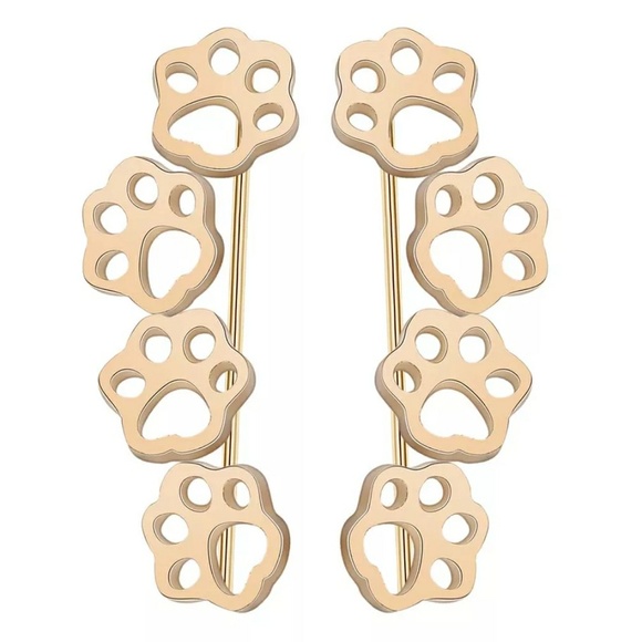 Gold Tone Paw Print Ear Climber Sweep Earrings - Picture 5 of 5